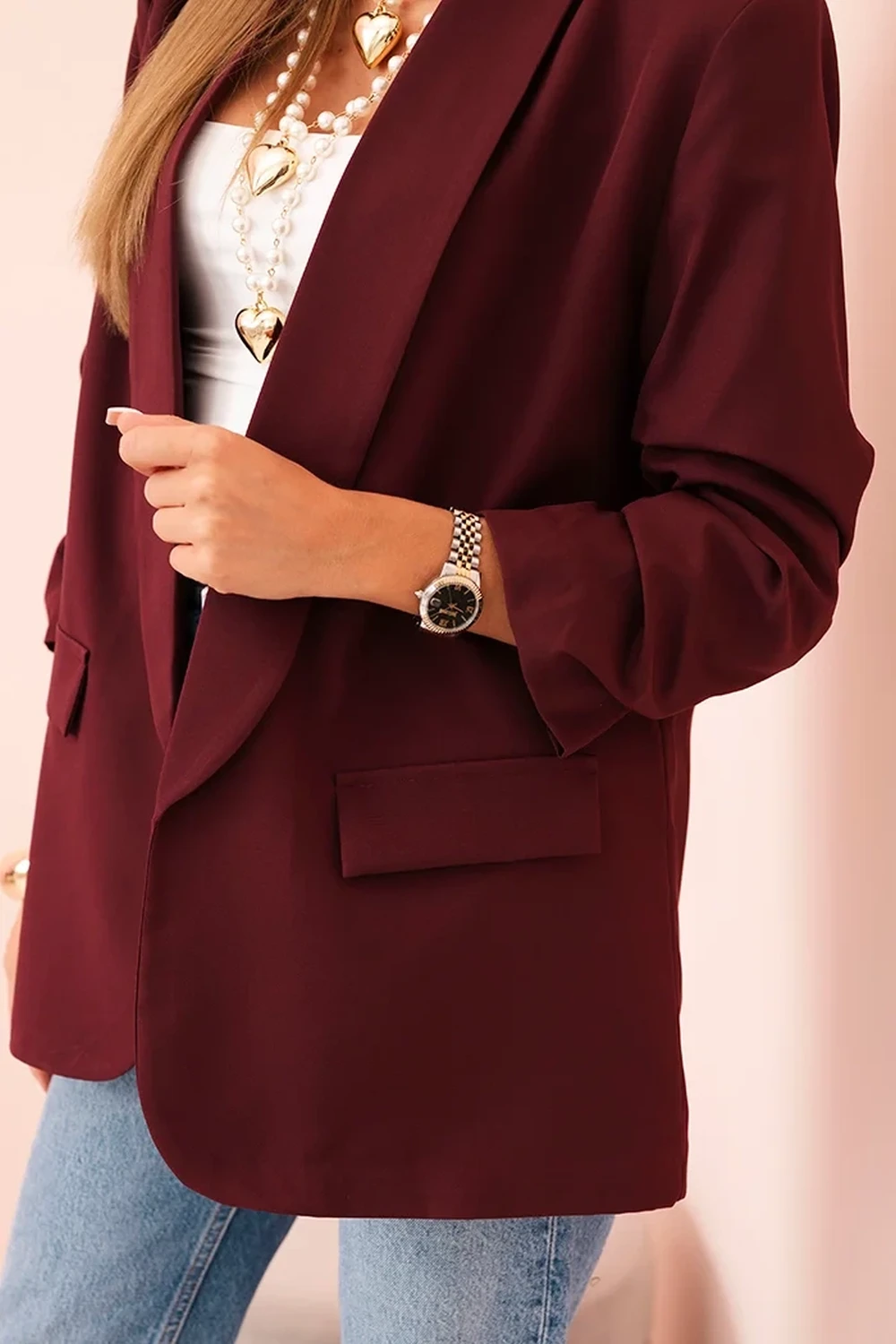 Sacou elegant burgundy cu maneci... - 3 | YEO