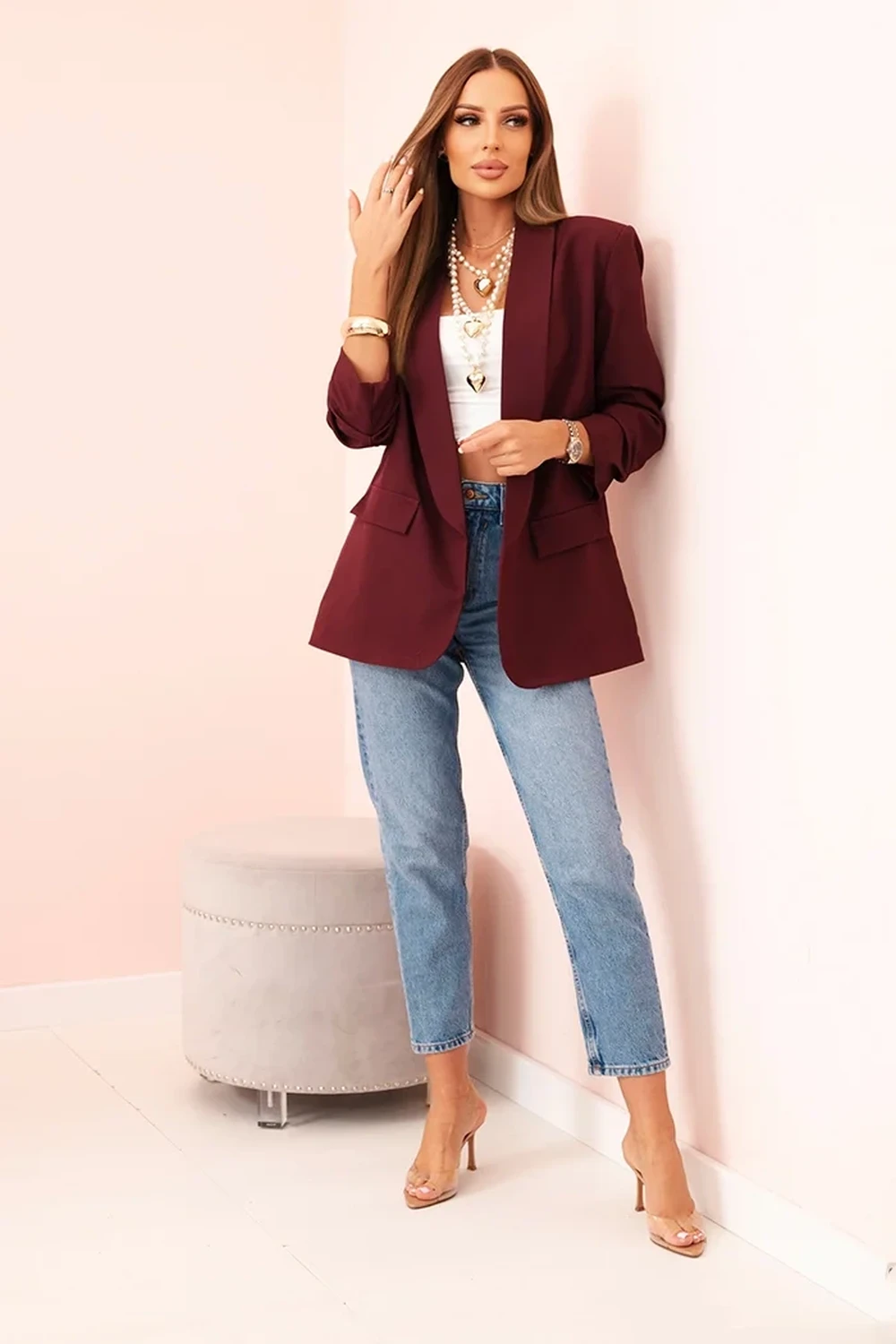 Sacou elegant burgundy cu maneci... - 1 | YEO