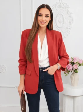 Sacou elegant corai cu maneci drapate Fancy