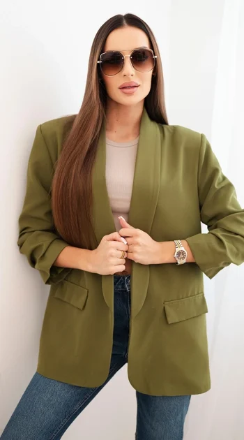 sacou-elegant-cu-maneci-drapate-verde-oliv-fancy