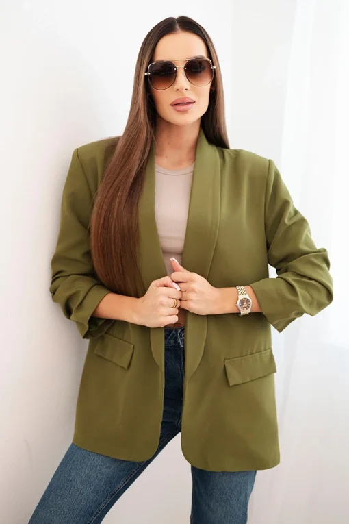sacou-elegant-cu-maneci-drapate-verde-oliv-fancy