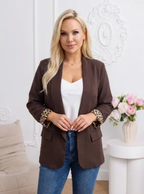 Sacou elegant cu mansete cu imprimeu animal print