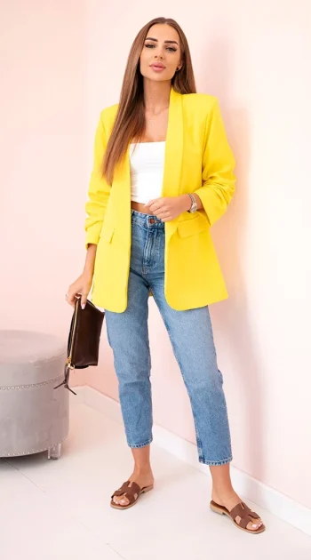 sacou-elegant-galben-cu-maneci-drapate-fancy