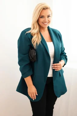 Sacou elegant marime mare albastru marin cu maneci drapate Fancy