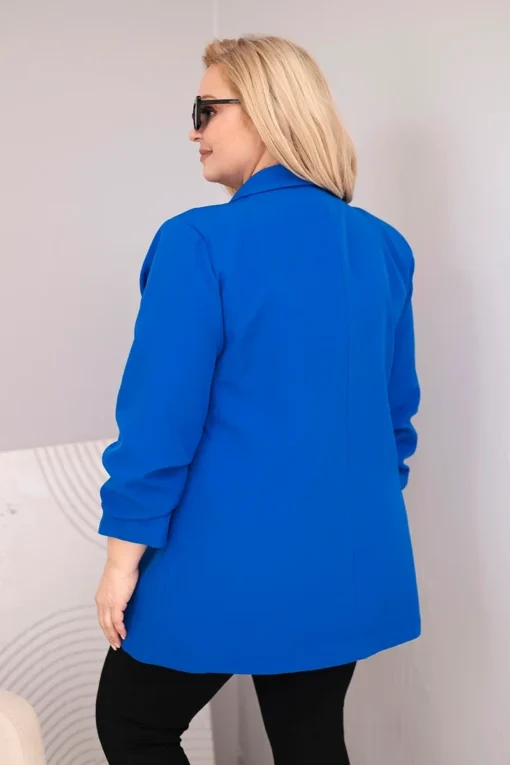 sacou-elegant-marime-mare-albastru-regal-cu-maneci-drapate-fancy