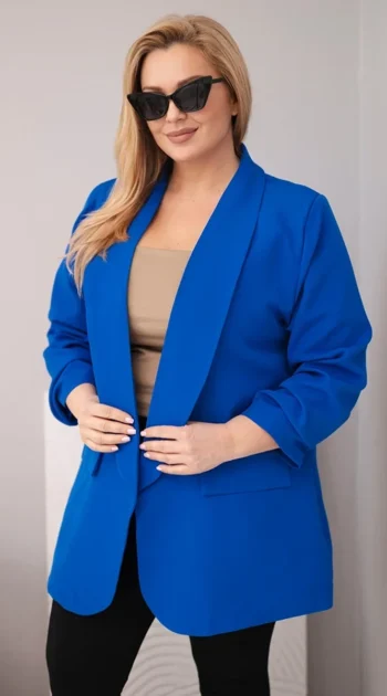 sacou-elegant-marime-mare-albastru-regal-cu-maneci-drapate-fancy