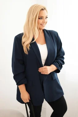 Sacou elegant marime mare bleumarin cu maneci drapate Fancy