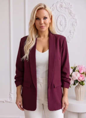 Sacou elegant marime mare bordo cu maneci drapate Fancy
