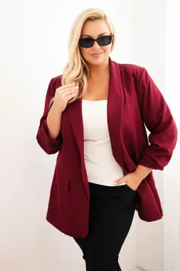 Sacou elegant marime mare burgundy cu maneci drapate Fancy
