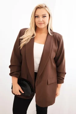 Sacou elegant marime mare maro cu maneci drapate Fancy