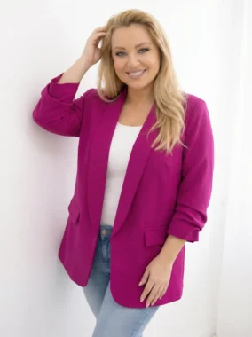 Sacou elegant marime mare plum cu maneci drapate Fancy