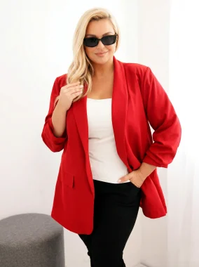Sacou elegant marime mare rosu cu maneci drapate Fancy