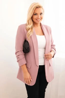 Sacou elegant marime mare roz pudra cu maneci drapate Fancy