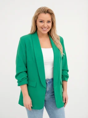 Sacou elegant marime mare verde cu maneci drapate Fancy