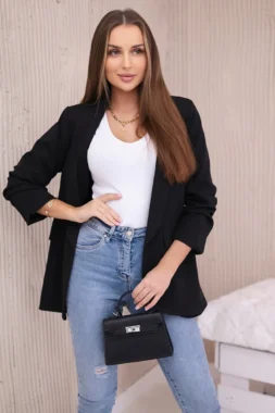 Sacou elegant negru cu maneci drapate Fancy