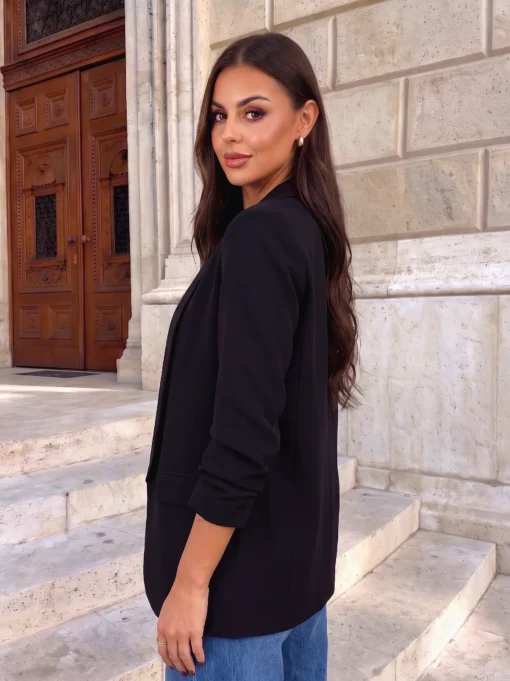 sacou-elegant-negru-cu-maneci-drapate-fancy