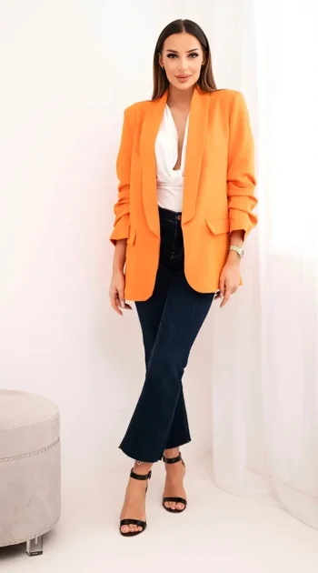 sacou-elegant-portocaliu-cu-maneci-drapate-fancy