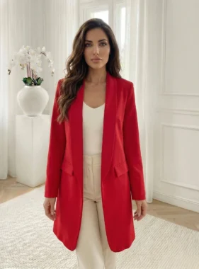 Sacou elegant rosu lung