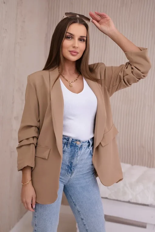 sacou-fancy-camel-elegant-cu-maneci-drapate