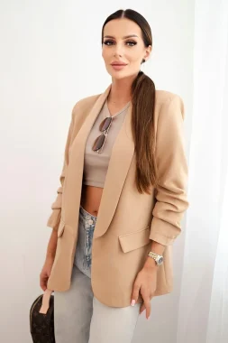 Sacou camel elegant cu maneci drapate Fancy