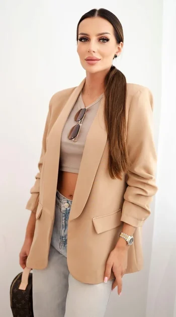 sacou-fancy-camel-elegant-cu-maneci-drapate