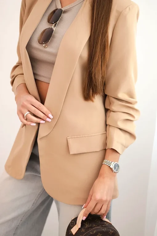 sacou-fancy-camel-elegant-cu-maneci-drapate