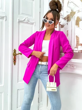 Sacou fucsia cambrat, cu revere si buzunare laterale