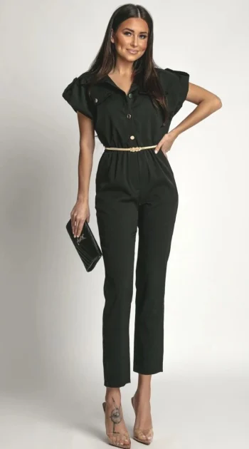 salopeta-neagra-casual-cu-cordon-auriu-si-maneci-scurte