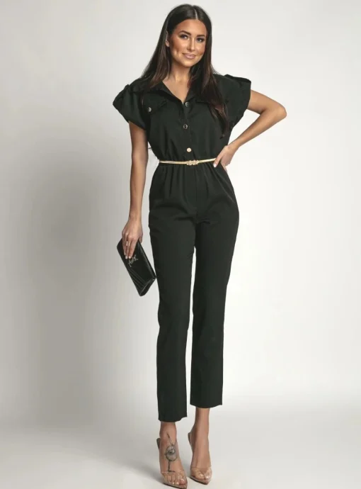 salopeta-neagra-casual-cu-cordon-auriu-si-maneci-scurte