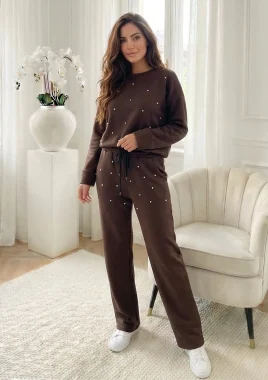Set dama casual maro cu aplicatii pietricele