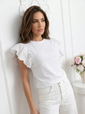 Top cu volane din bumbac elastic