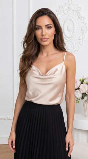 top-satinat-bej-cu-decolteu-drapat