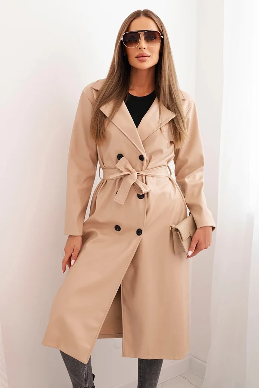 Trench bej din piele ecologica c...