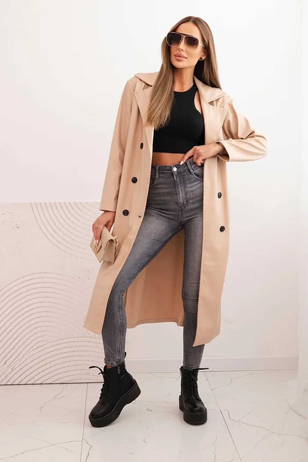 Trench bej din piele ecologica c... - 1 | YEO