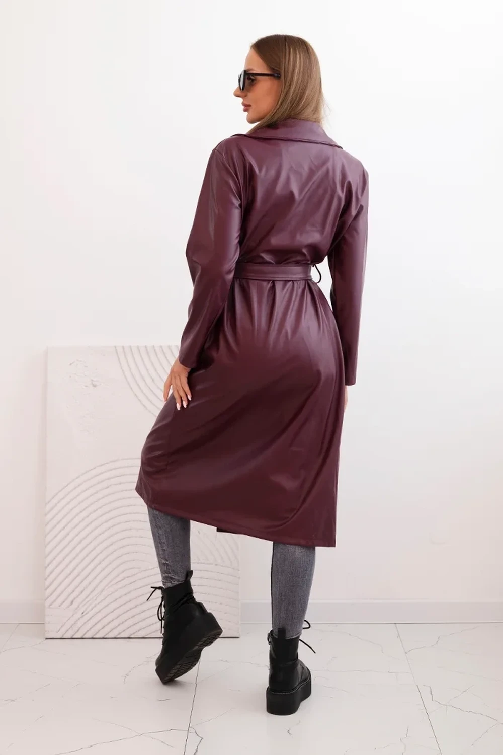 Trench burgundy din piele ecolog... - 2 | YEO