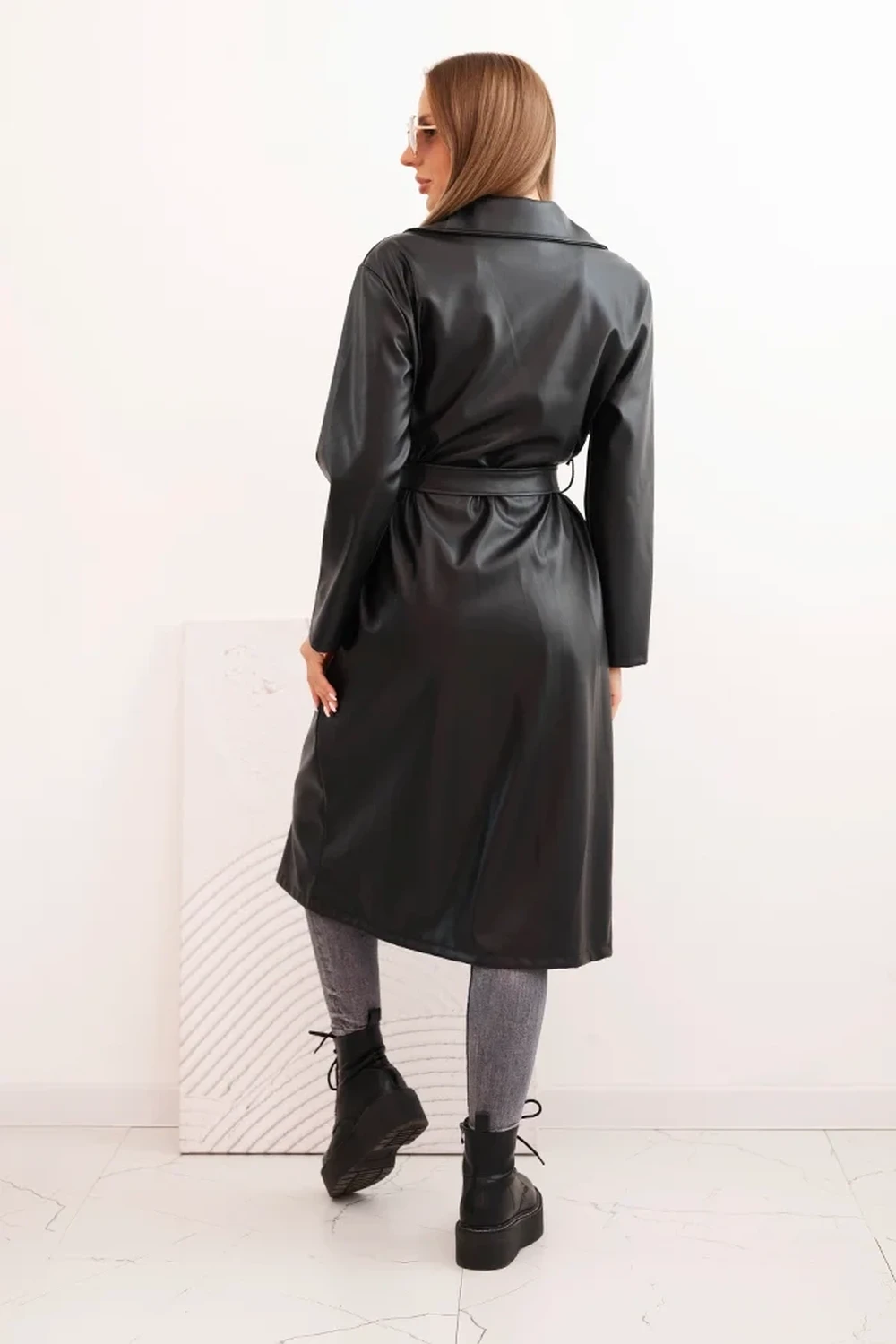 Trench negru din piele ecologica... - 2 | YEO