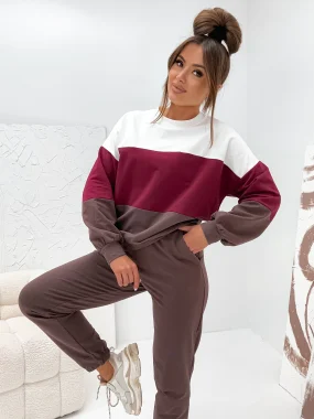 Trening casual dama in trei culori alb visiniu si maro