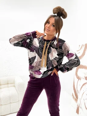 Trening dama cu imprimeu floral abstract mov si bej
