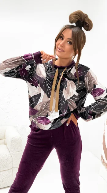trening-dama-cu-imprimeu-floral-abstract-mov-si-bej