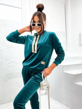 Trening din catifea verde smarald cu bluza si pantaloni conici