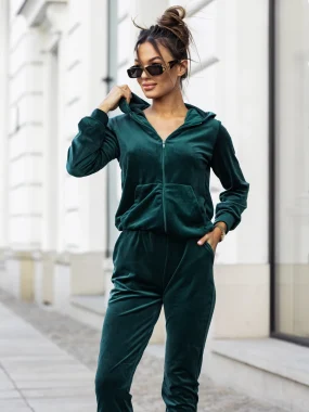 Trening verde din catifea cu fermoar