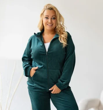 Trening verde smarald din catifea marime mare cu fermoar si buzunare