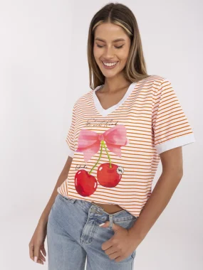 Tricou alb cu dungi și imprimeu cu cireșe