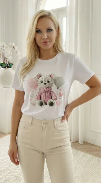 tricou-alb-din-bumbac-cu-ursulet-si-inimioare