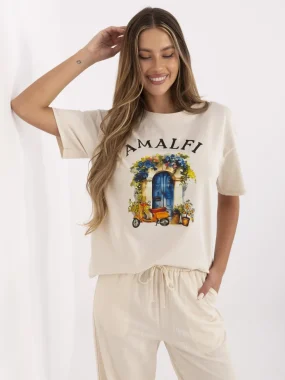 Tricou bej oversize cu imprimeu Amalfi