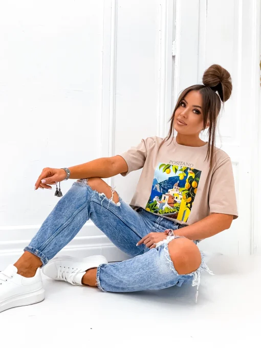tricou-bej-oversized-cu-imprimeu-colorat-positano