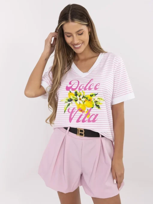 tricou-cu-dungi-roz-si-imprimeu-dolce-vita