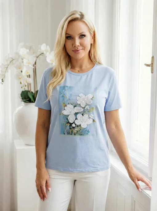 tricou-din-bumbac-bleu-cu-print-artistic-in-relief