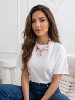 Tricou din bumbac cu colier statement multicolor