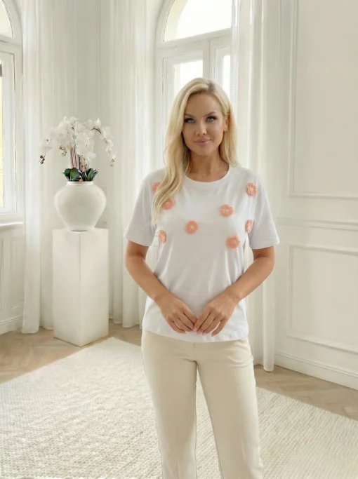 tricou-din-bumbac-cu-flori-3d-piersica